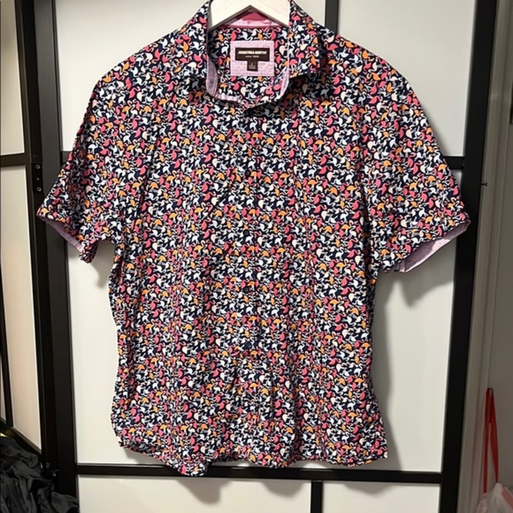 Johnston & Murphy Men's Multicolor Flamingo Patterned Shirt Size Large